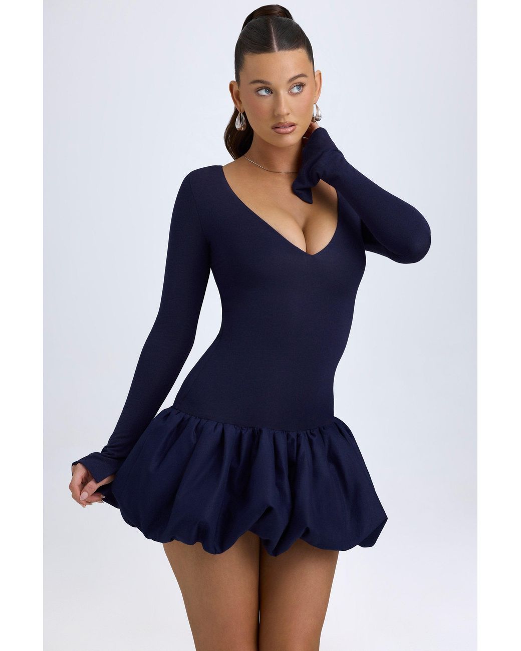 Oh Polly Blue Modal Drop-Waist Bubble Hem Mini Dress