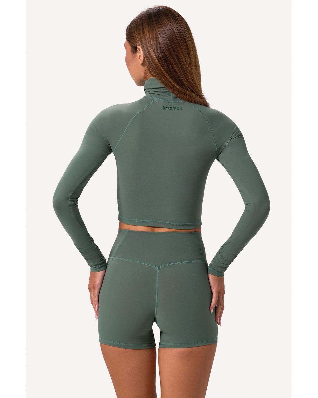 BO+TEE Green Soft Active Turtleneck Crop Top