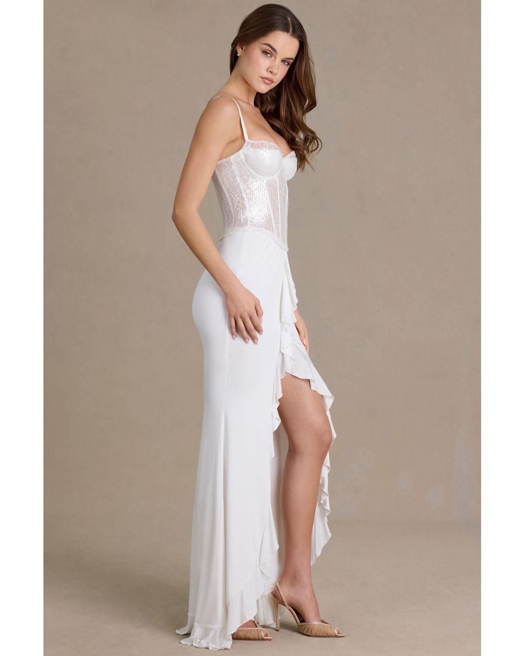 Oh Polly White Embellished Lace Corset Gown