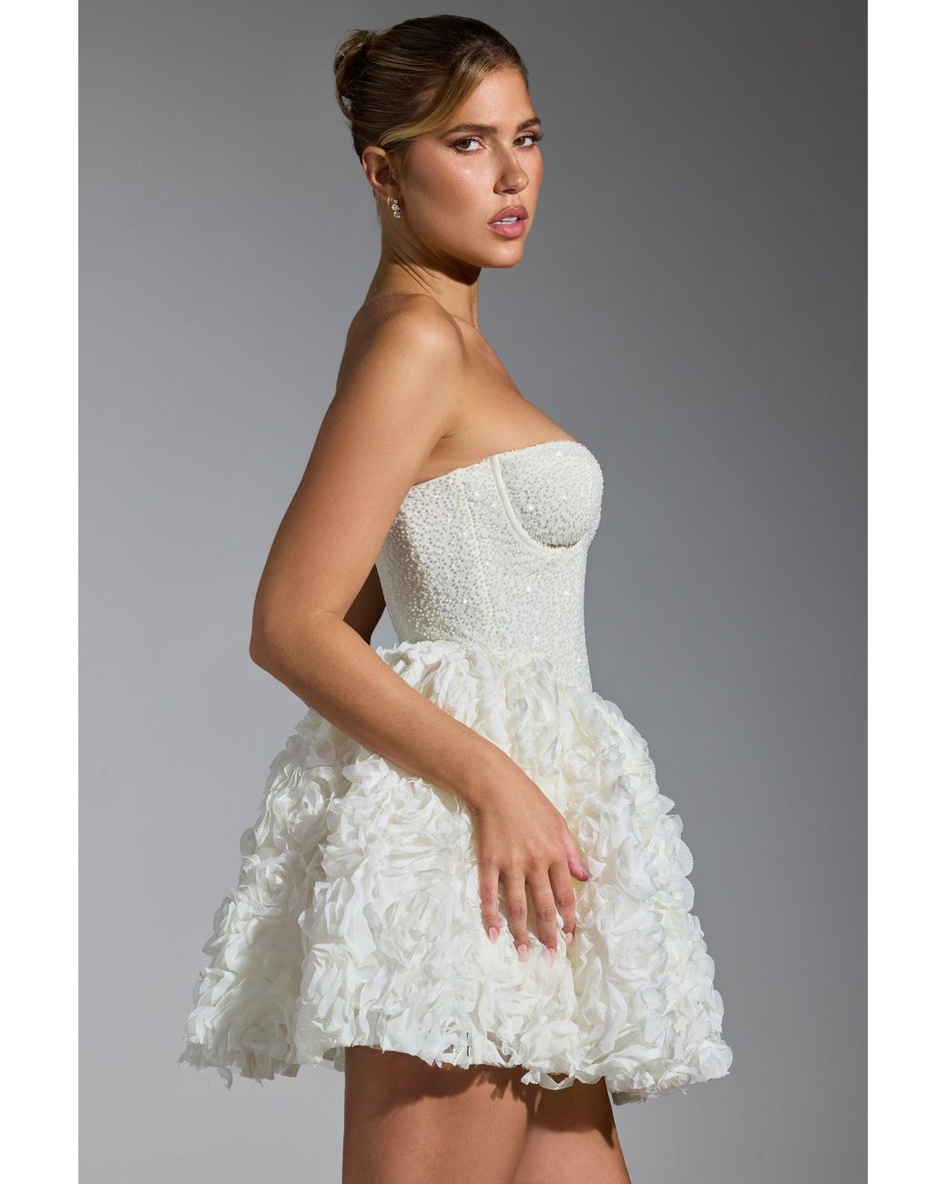 Oh Polly White Embellished Floral-Appliqué Lace-Up Mini Dress