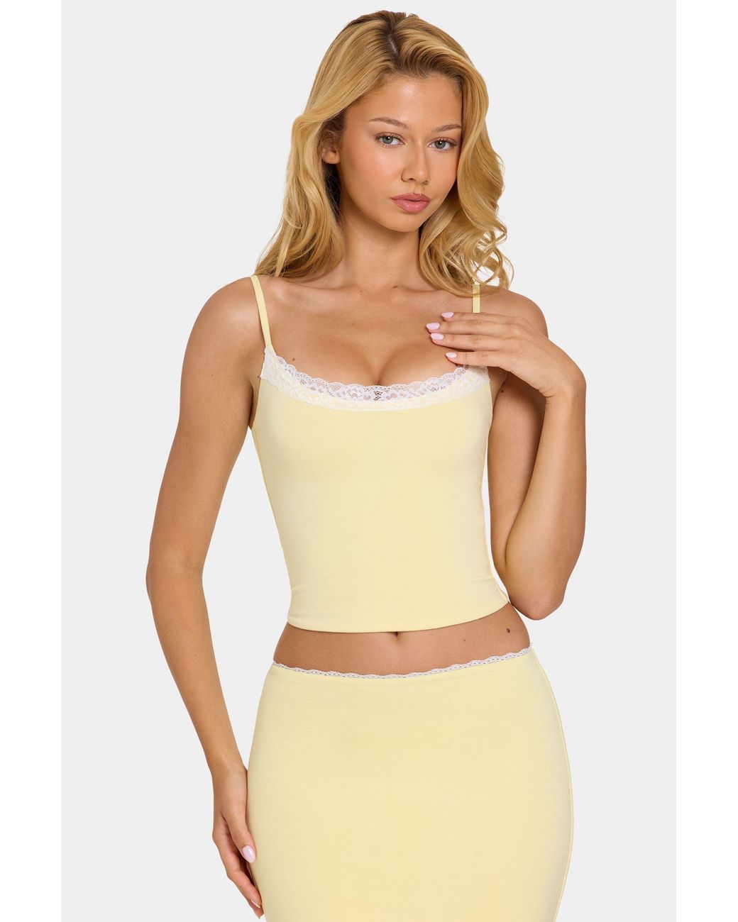 Oh Polly Yellow Modal Lace-Trim Top