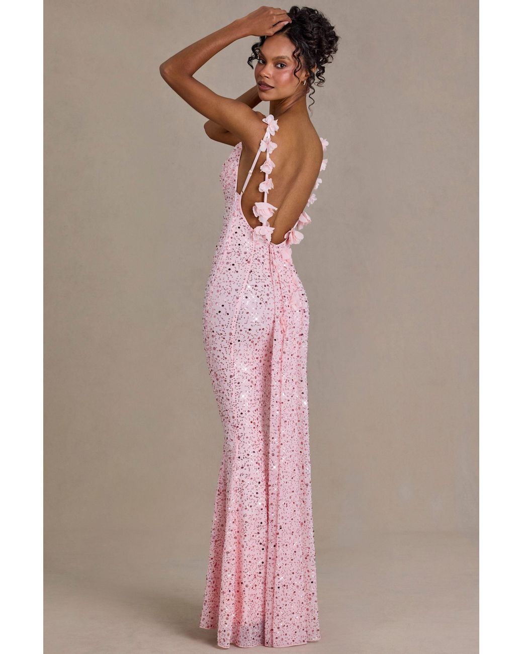 Oh Polly Pink Embellished Open-Back Maxi Dress