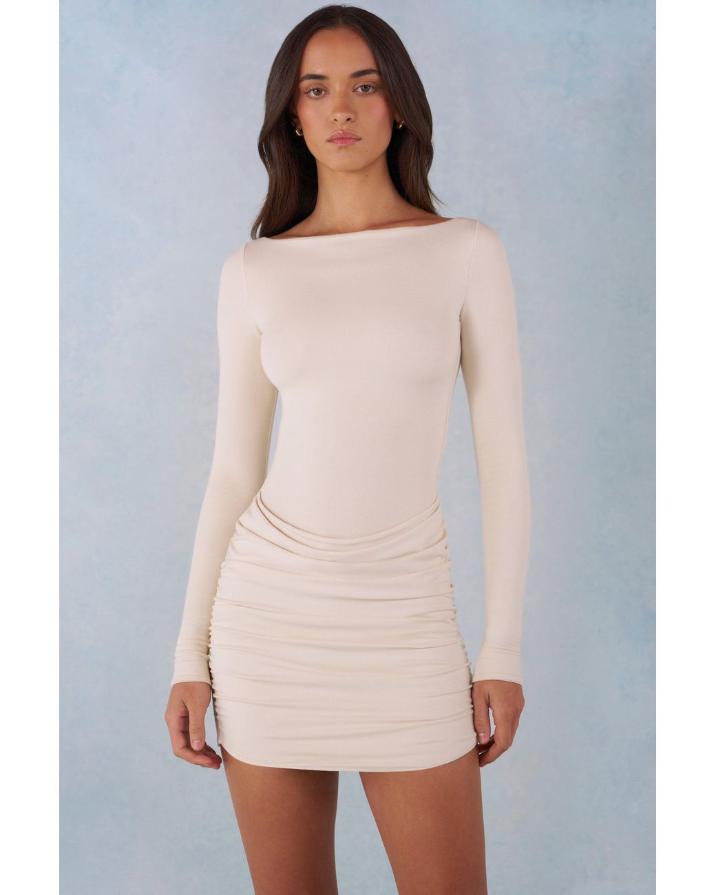 Oh Polly White Modal Long-Sleeve Mini Dress
