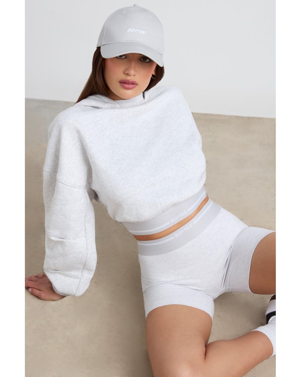 BO+TEE Gray Stretch Cotton Fleece Cropped Hoodie