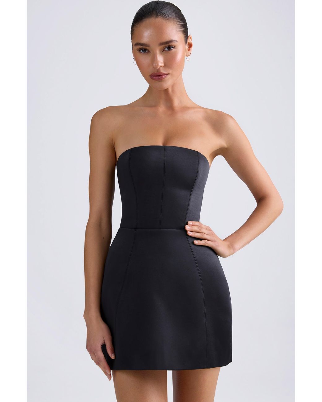 Oh Polly Black Bandeau Structured Tulip Mini Dress