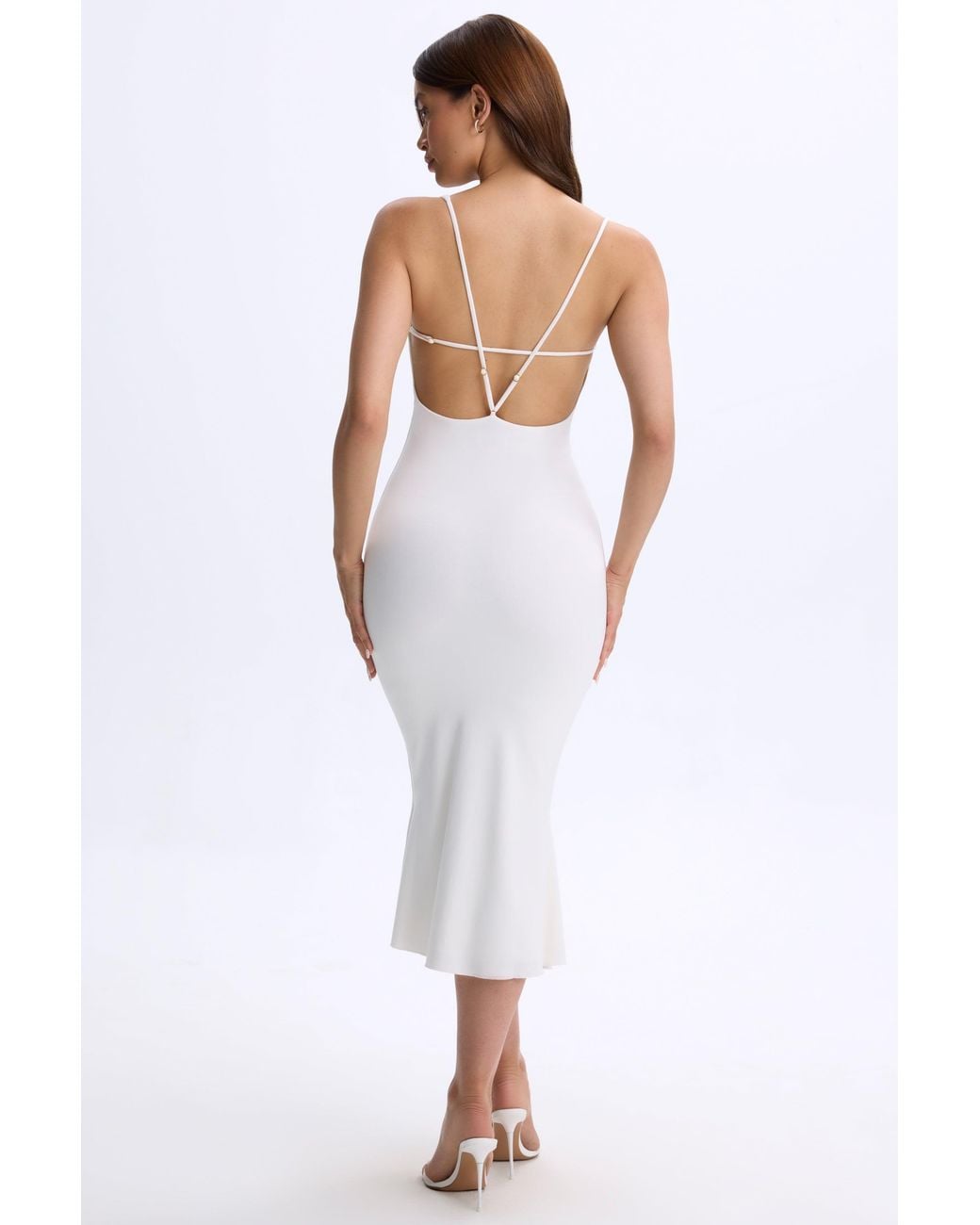 Oh Polly White Modal Plunge Open-Back Midaxi Dress