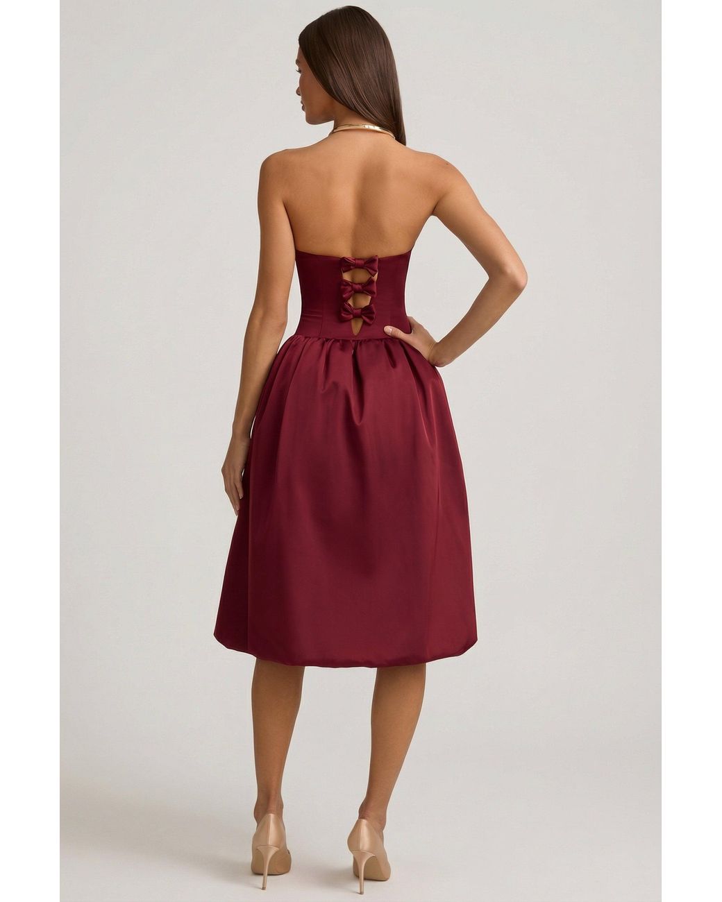 Oh Polly Red Convertible Bow-Detail Bubble Hem Midaxi Dress