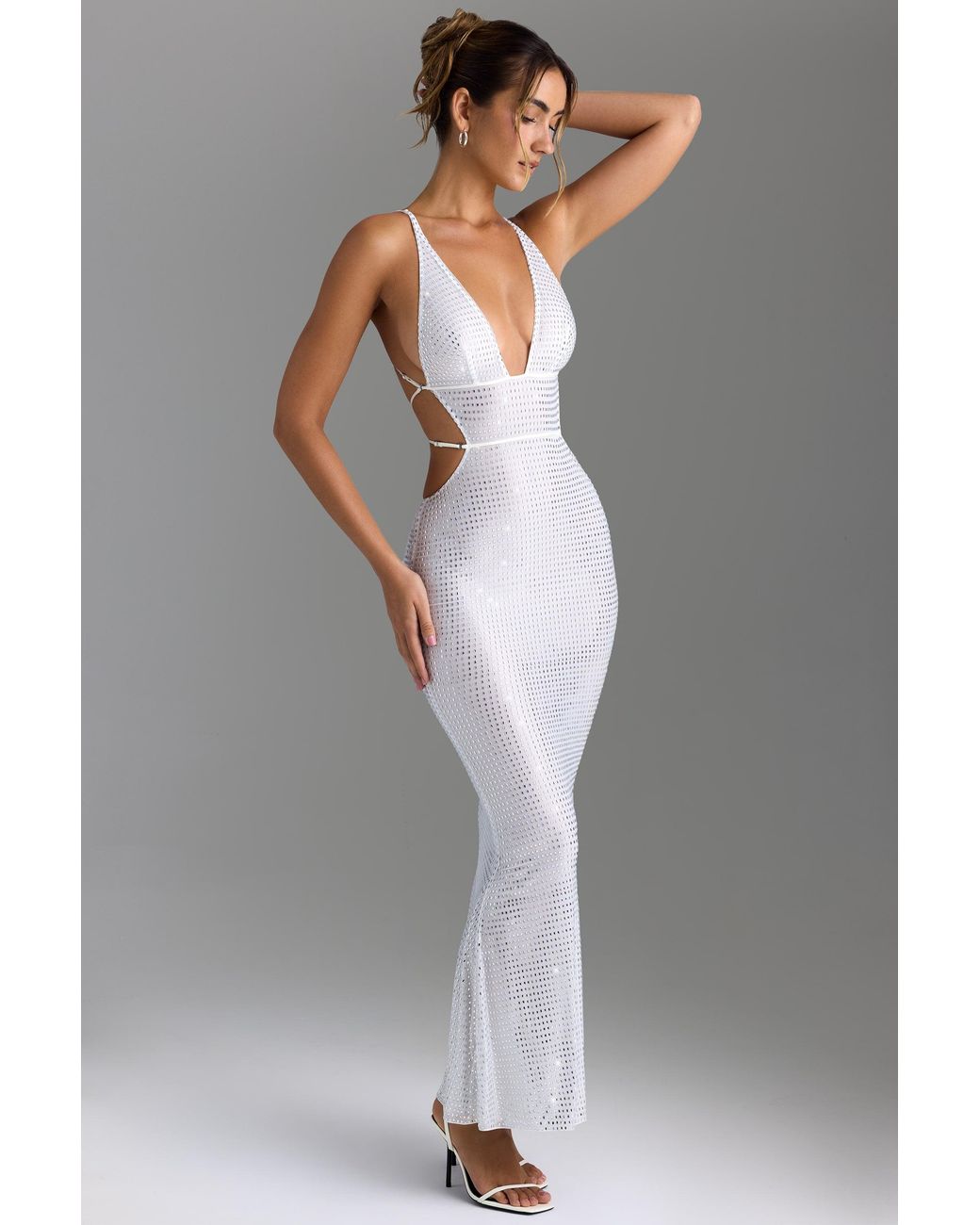 Oh Polly White Embellished Cut-Out Backless Maxi Dress
