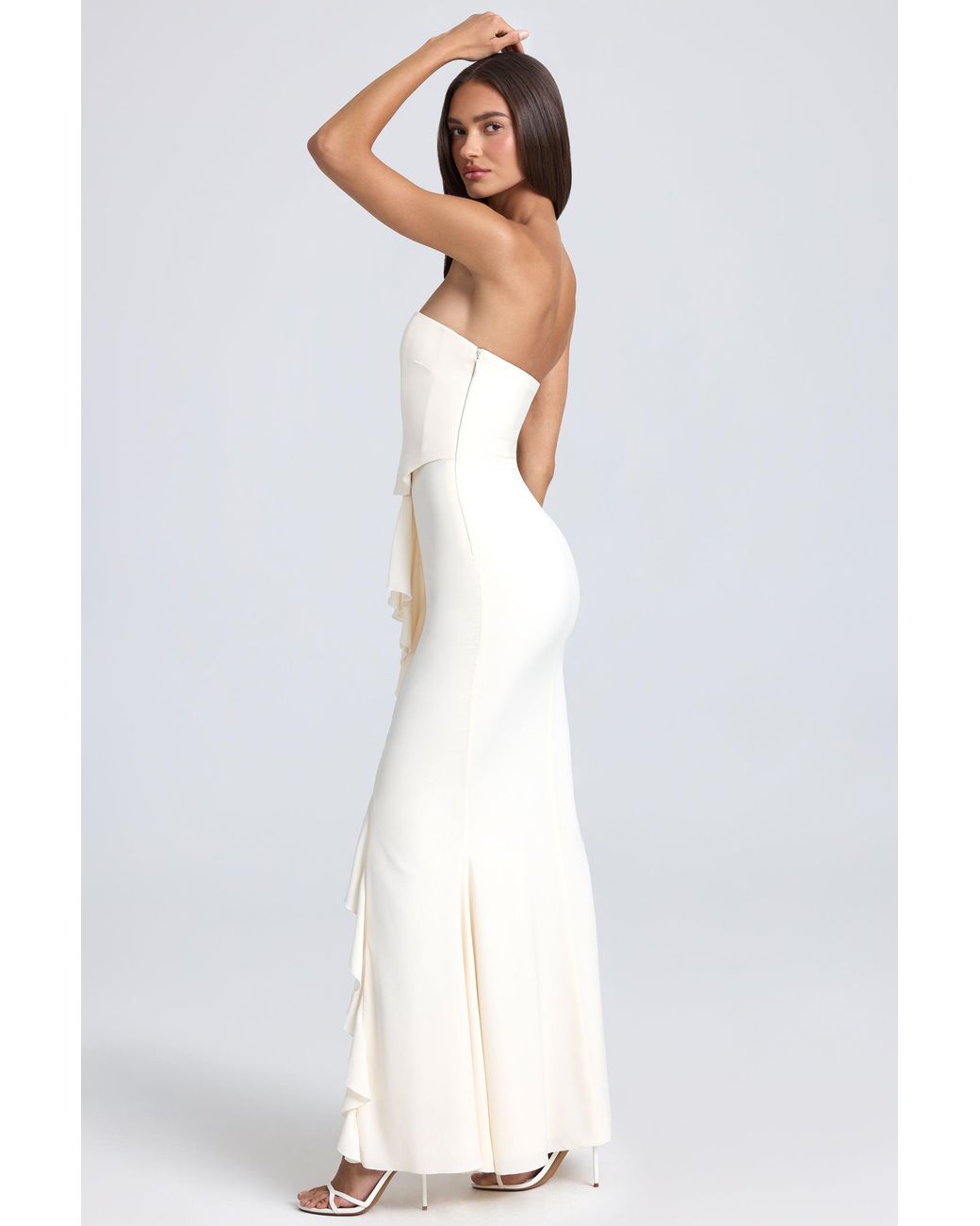 Oh Polly White Bandeau Ruffle-Trim Corset Gown