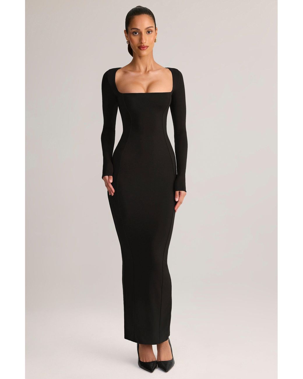 Oh Polly Black Modal Square-Neck Bodycon Maxi Dress