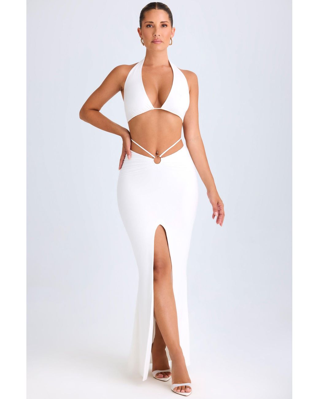 Oh Polly White Hardware-Detail Mid-Rise Maxi Skirt