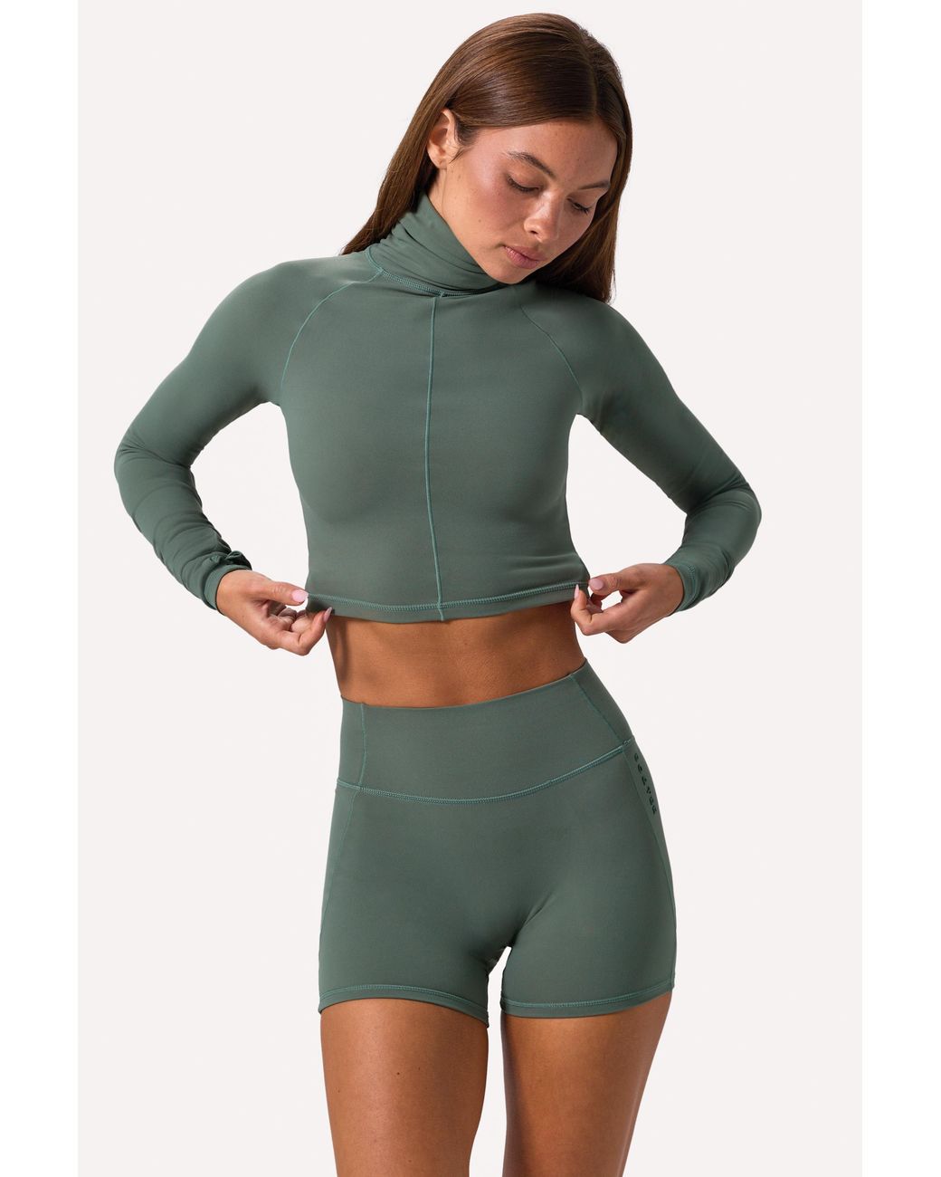 BO+TEE Green Soft Active Turtleneck Crop Top