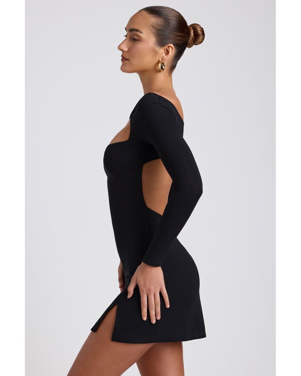 Oh Polly Black Modal Twist-Front Long-Sleeve Mini Dress