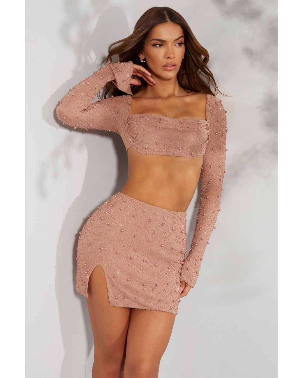 Oh Polly Natural High Waist Thigh Split Mini Skirt