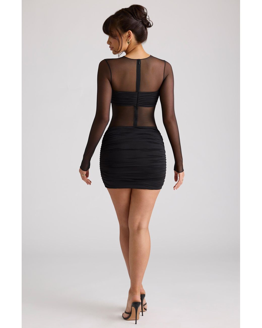 Oh Polly Black Sheer Panelled Long Sleeve Mini Dress