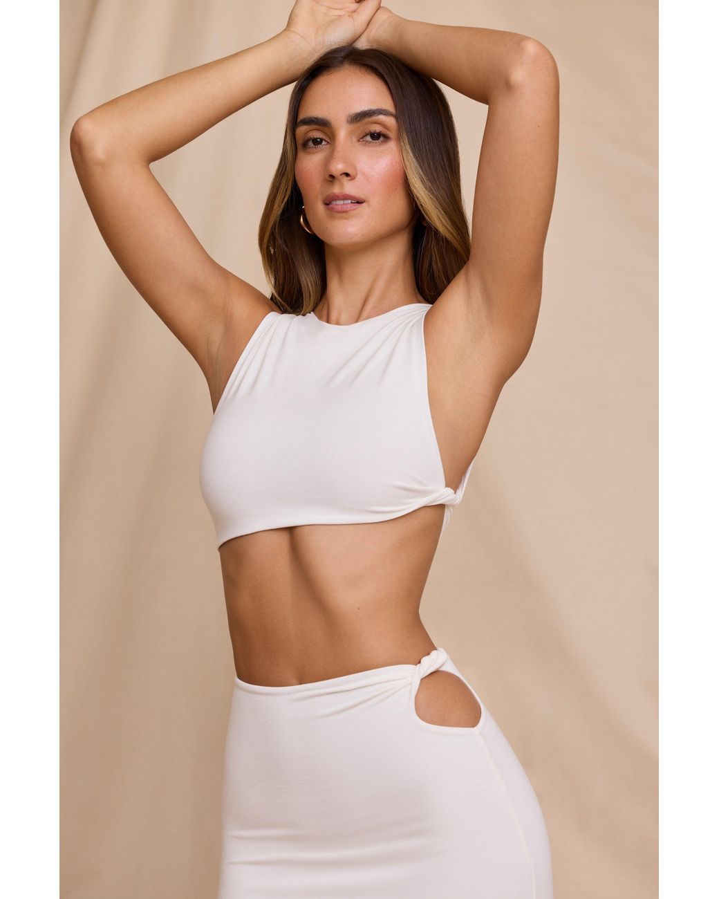 Oh Polly White High Neck Twist Crop Top