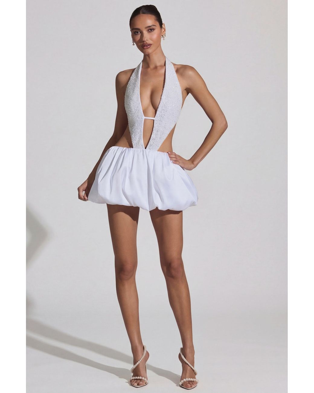 Oh Polly White Embellished Cut-Out Bubble Hem Mini Dress