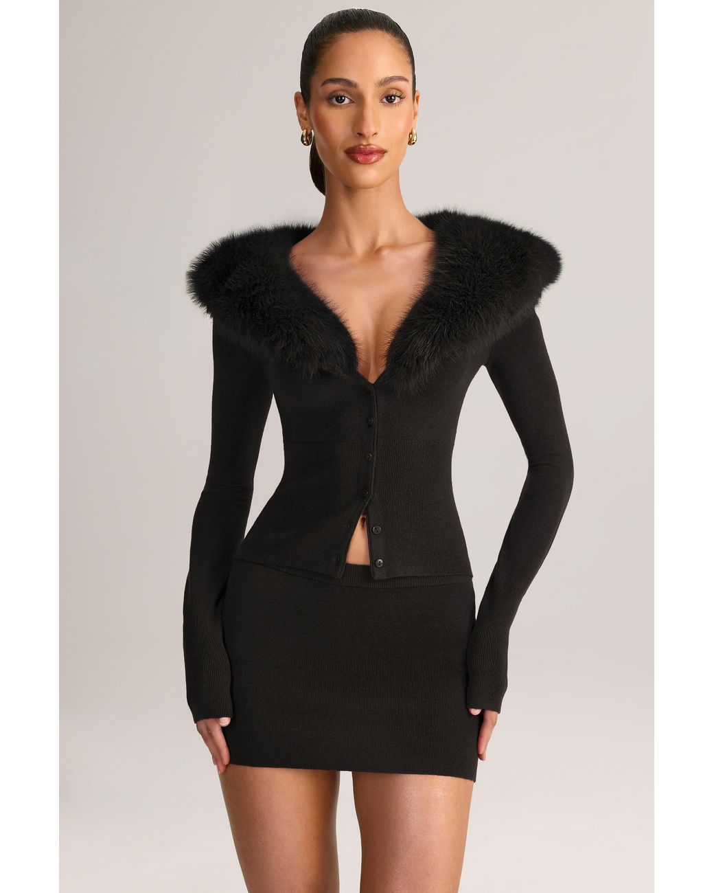 Oh Polly Black Knit Mid-Rise Mini Skirt
