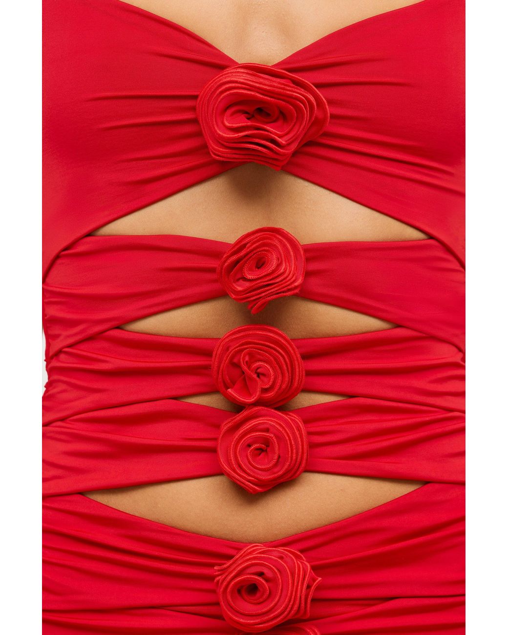 Oh Polly Red Slinky Jersey Rose Detail Cut Out Mini Dress
