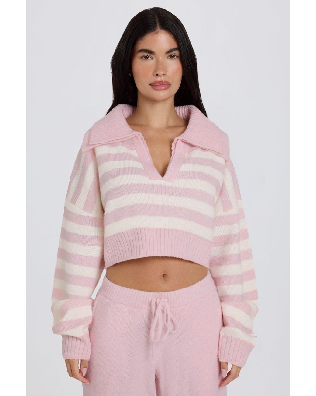 BO+TEE Pink Soft Knit Layered Collar Cropped Jumper