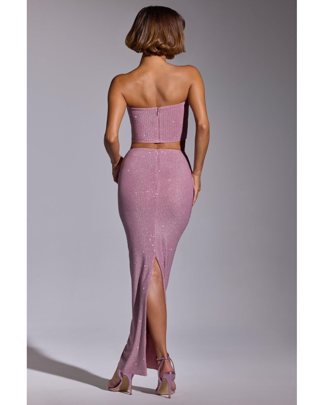 Oh Polly Pink Embellished Mid Rise Maxi Skirt