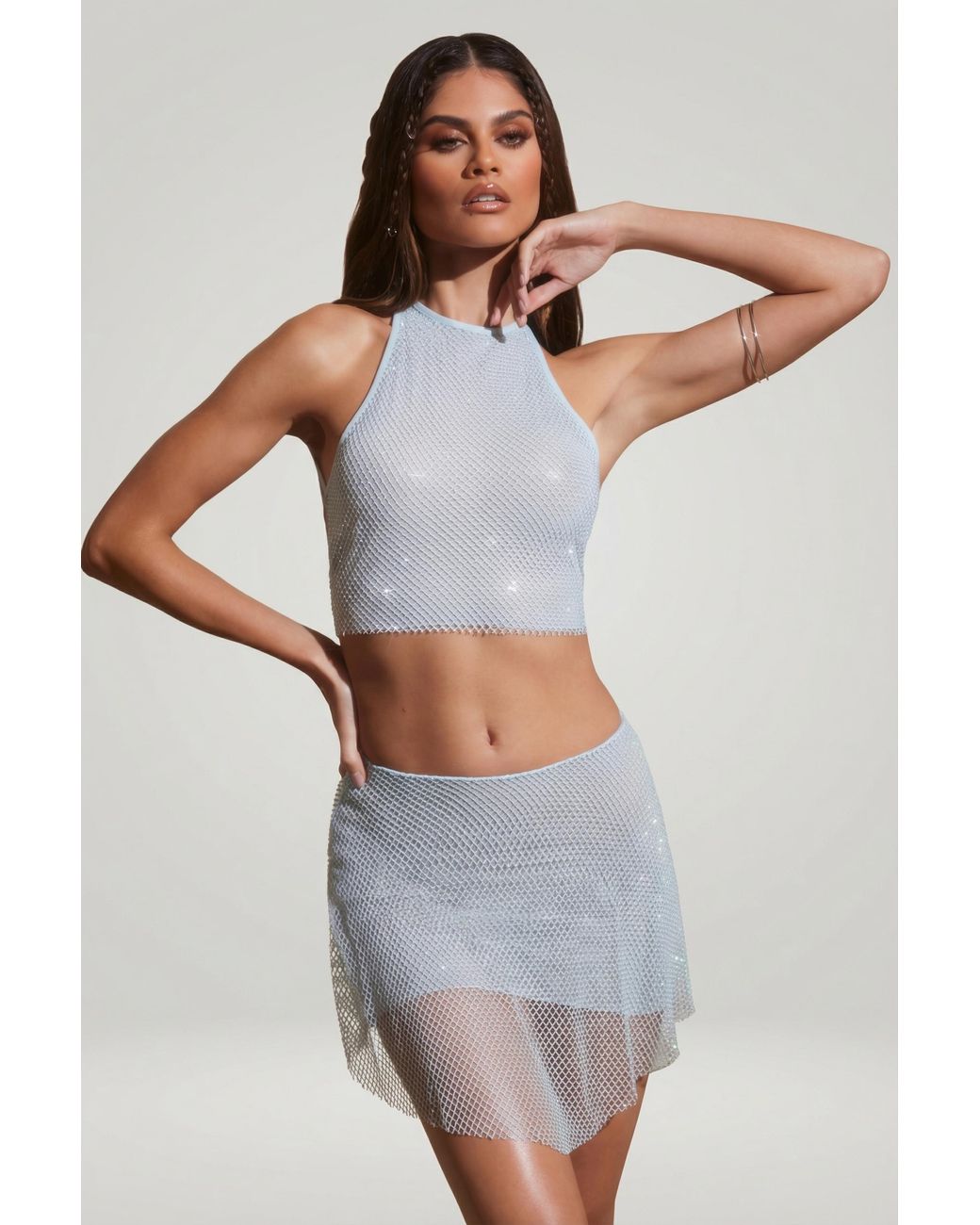 Oh Polly Blue Embellished Mid Rise Mini Skirt