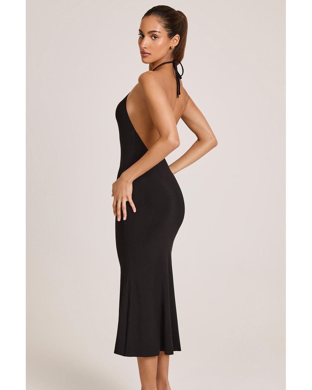 Oh Polly Black Modal Halterneck Midaxi Dress