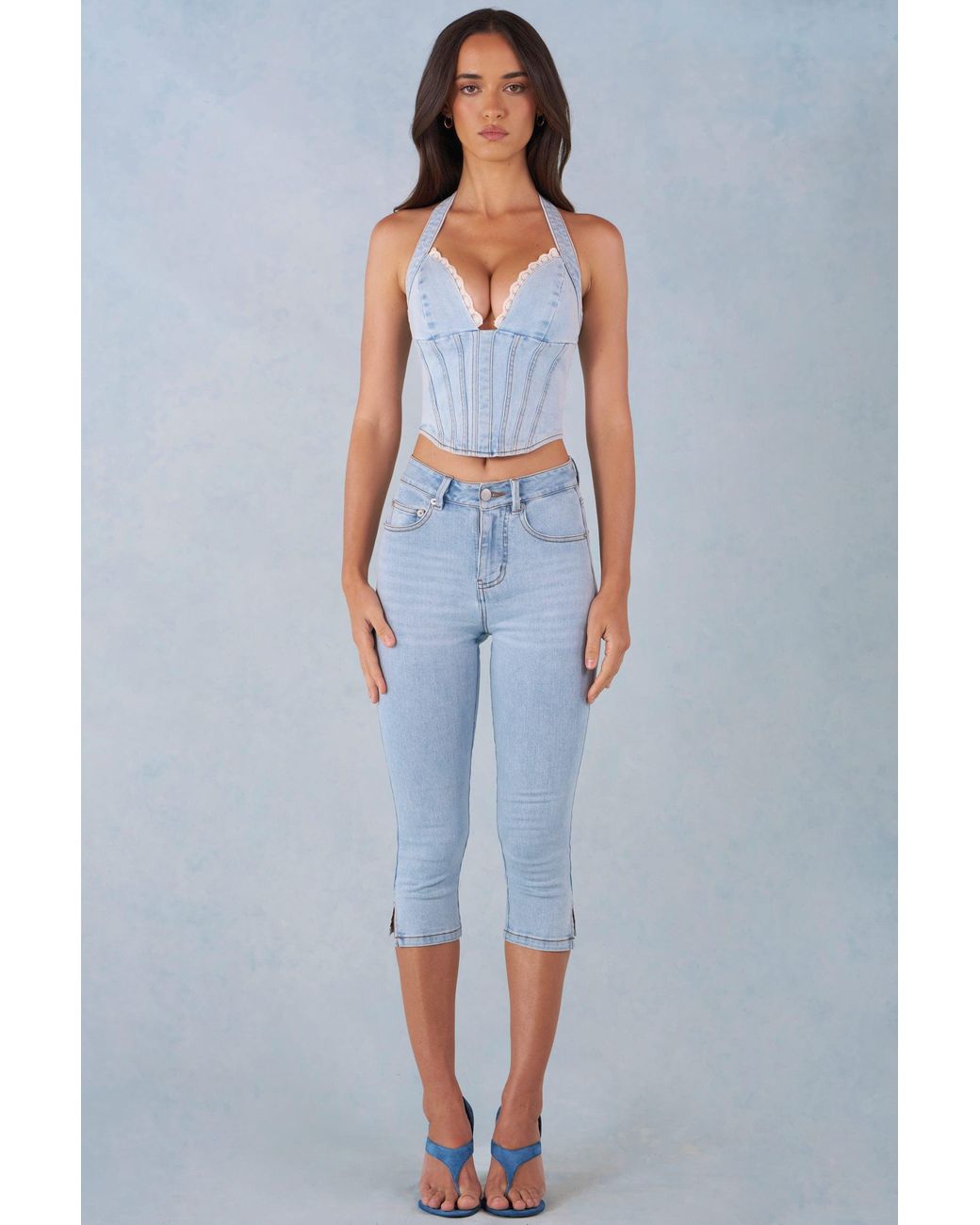 Oh Polly Blue Mid-Rise Denim Capri Jeans