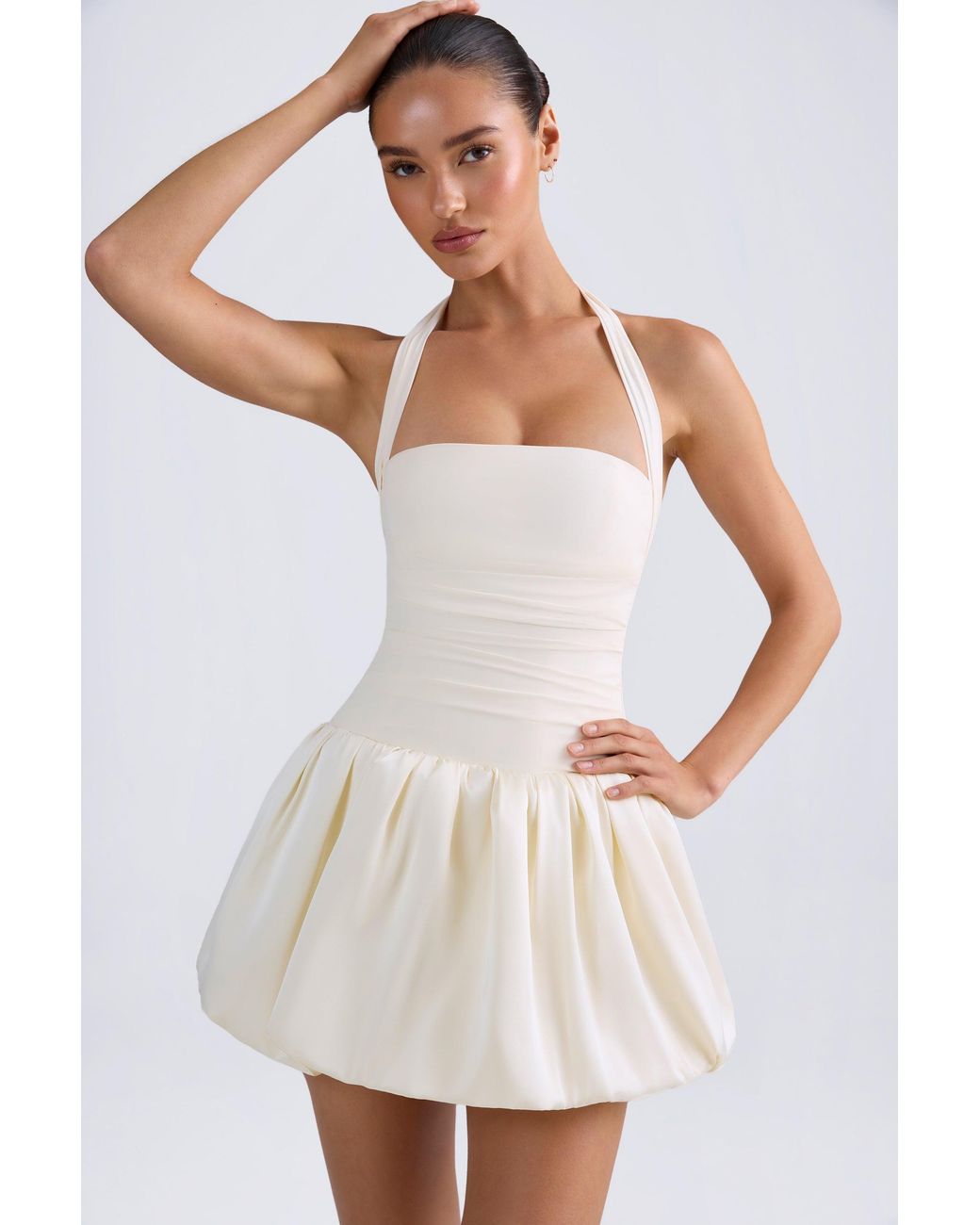 Oh Polly White Halterneck Lace-Up Bubble Hem Corset Micro Mini Dress