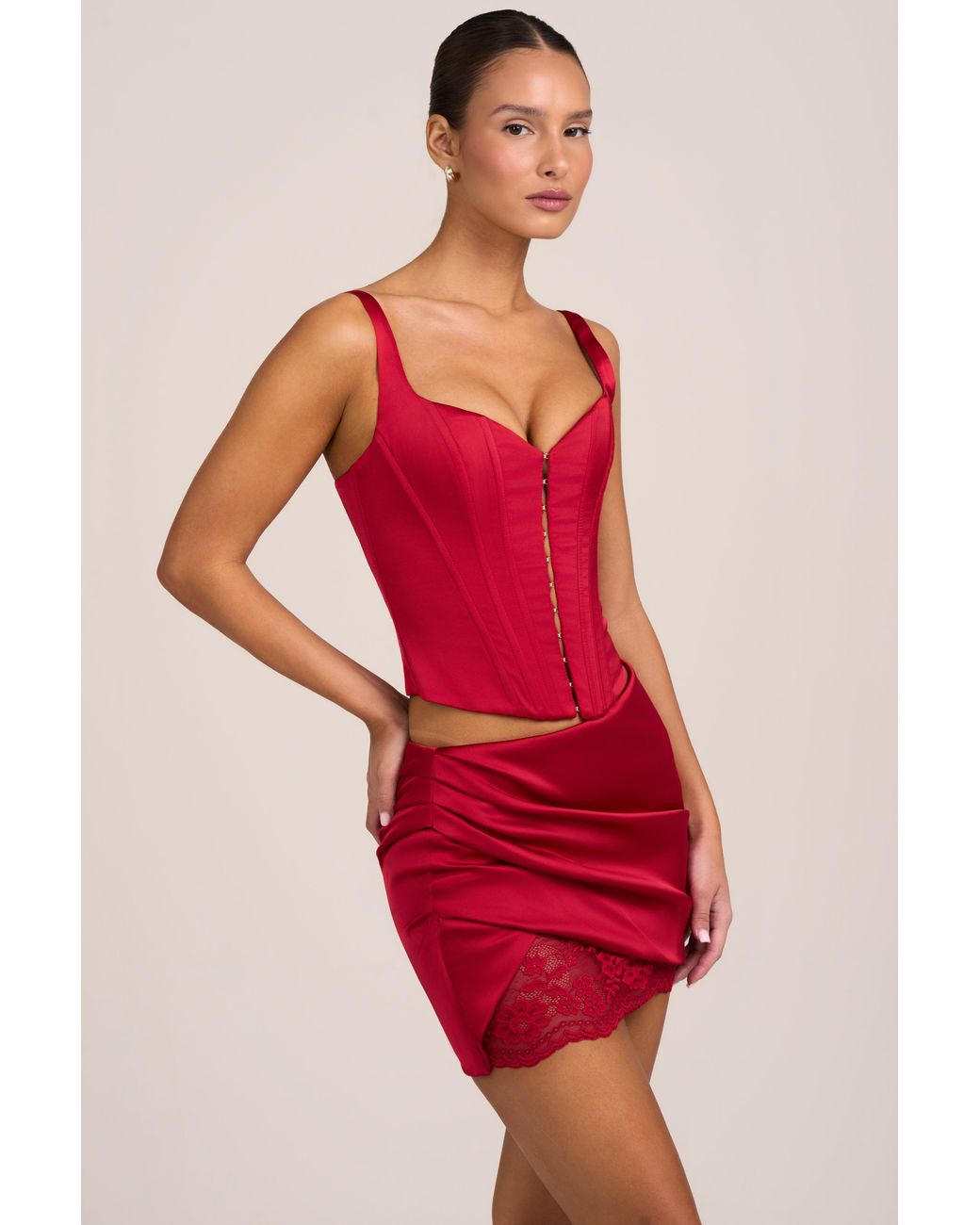 Oh Polly Red Satin Mid-Rise Mini Skirt