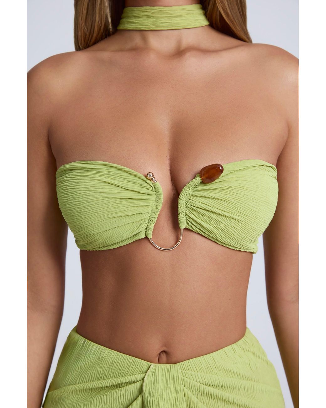 Oh Polly Green Hardware Detail Choker Crop Top
