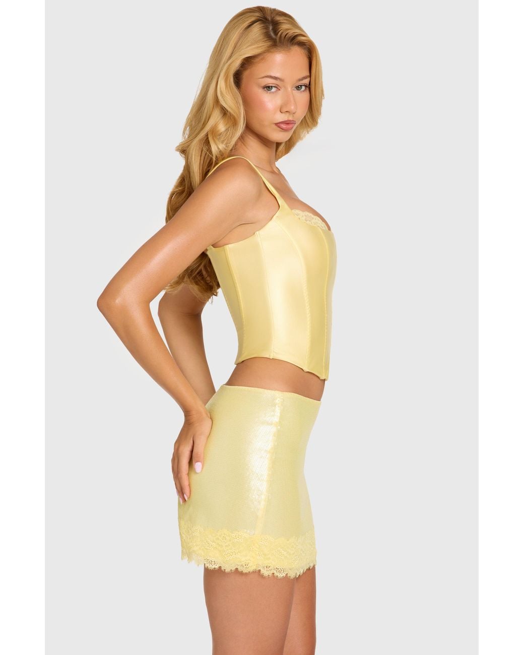 Oh Polly Yellow Satin Corset Top