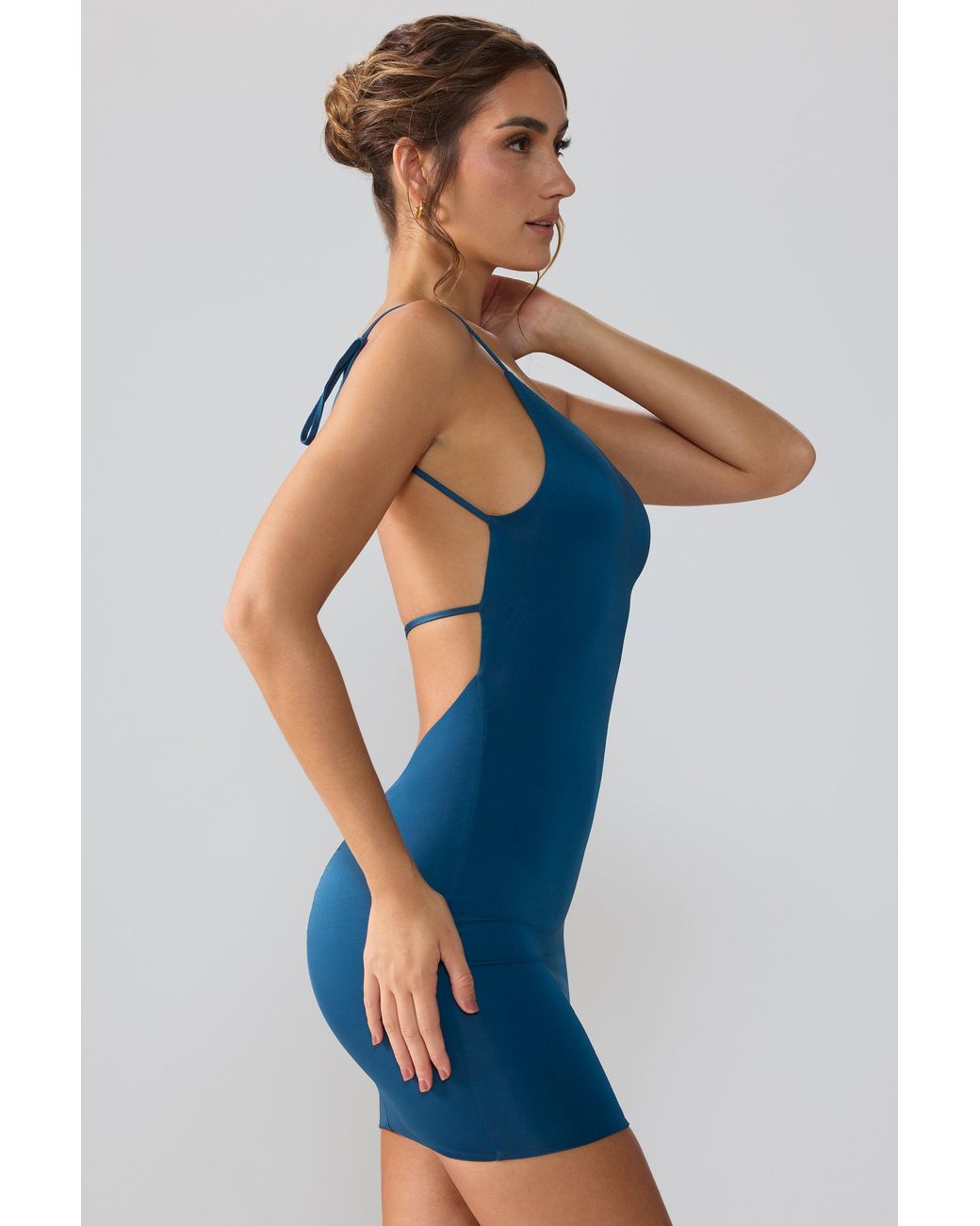 Oh Polly Blue Slinky Jersey Open Back Mini Dress