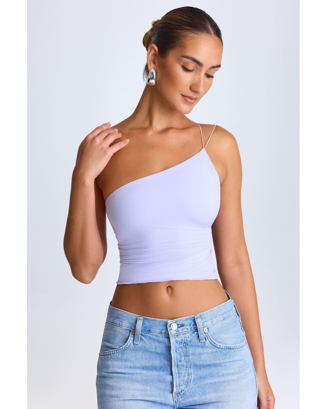 Oh Polly Purple One-Shoulder Lace-Up Top
