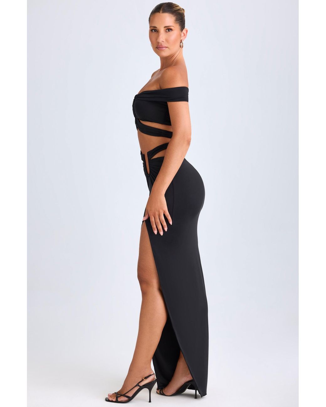 Oh Polly Black Asymmetric Cut-Out Maxi Skirt