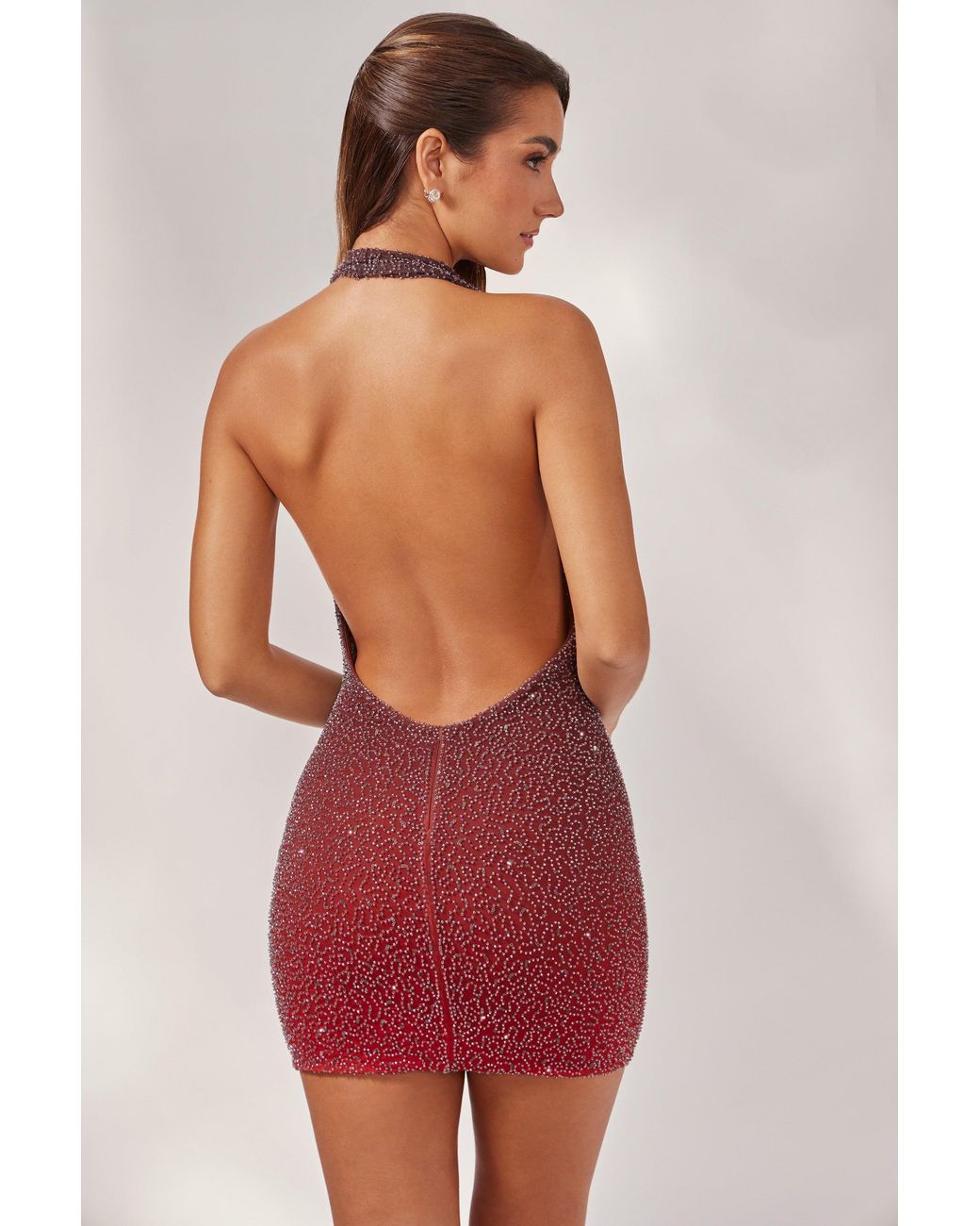 Oh Polly Multicolor Embellished Halter Neck Mini Dress