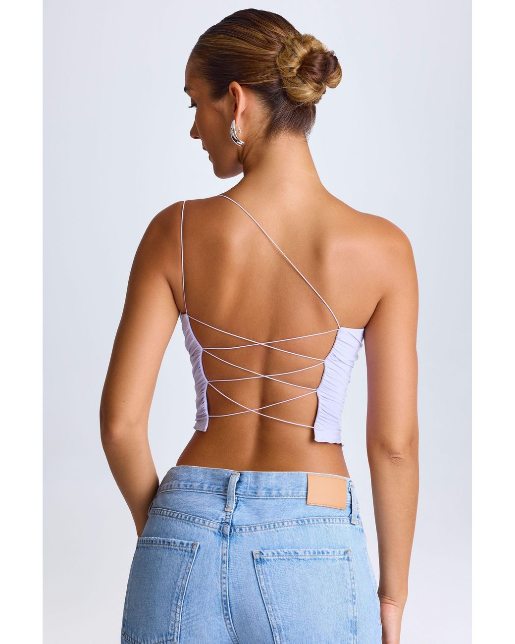Oh Polly Purple One-Shoulder Lace-Up Top
