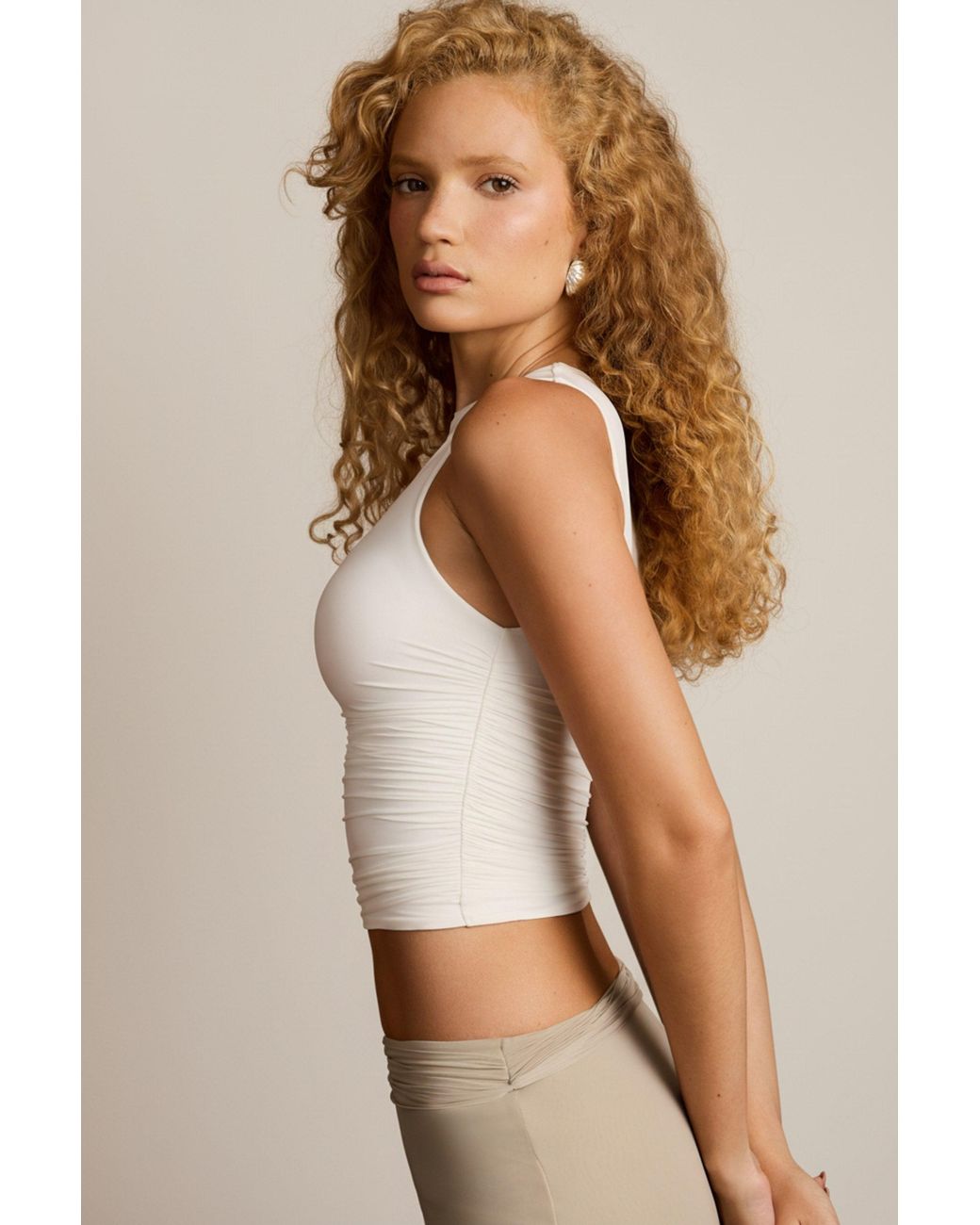 Oh Polly White Asymmetric Ruched Tank Top