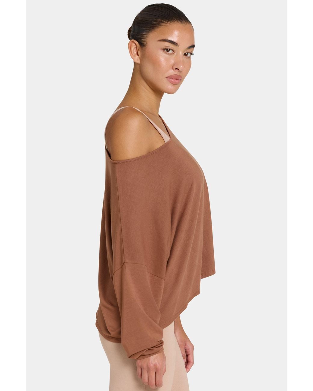 BO+TEE Brown Buttercloud Slouchy Off-Shoulder Top