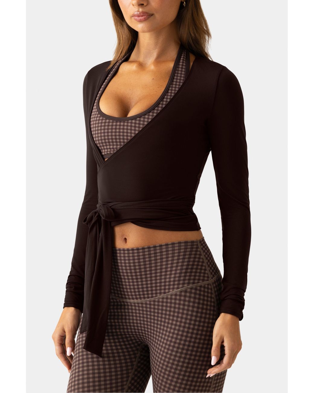 BO+TEE Brown Soft Jersey Wrap Top