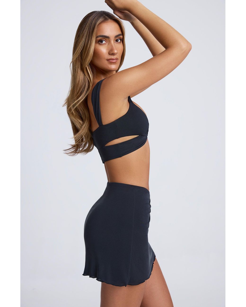 Oh Polly Black Hardware Detail Cut-Out Crop Top