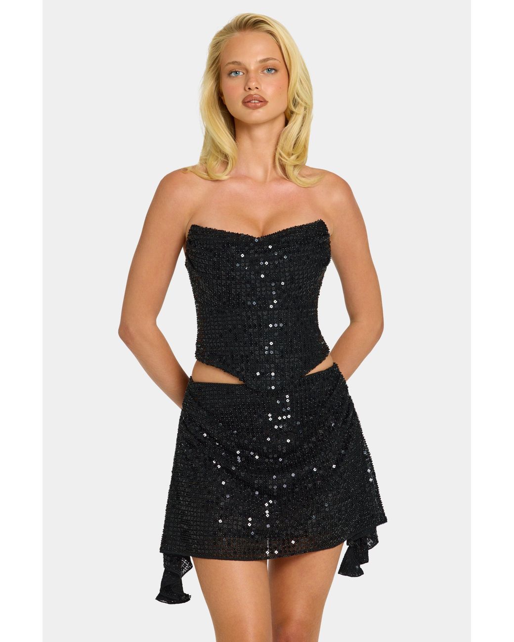 Oh Polly Black Embellished Draped Corset Top