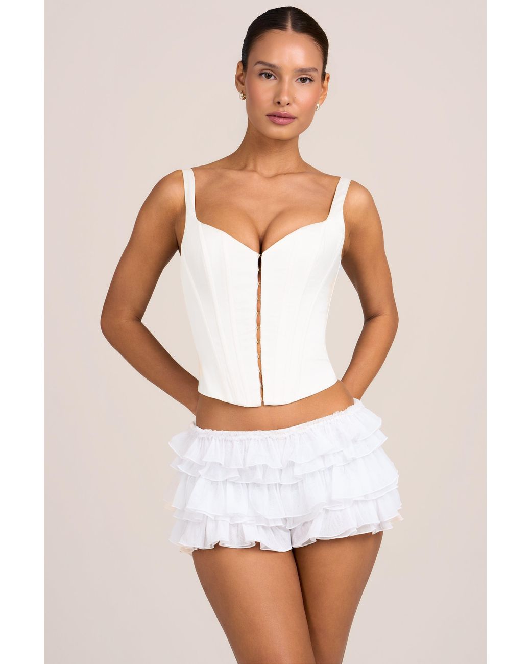 Oh Polly White Mesh Low-Rise Ruffle Shorts