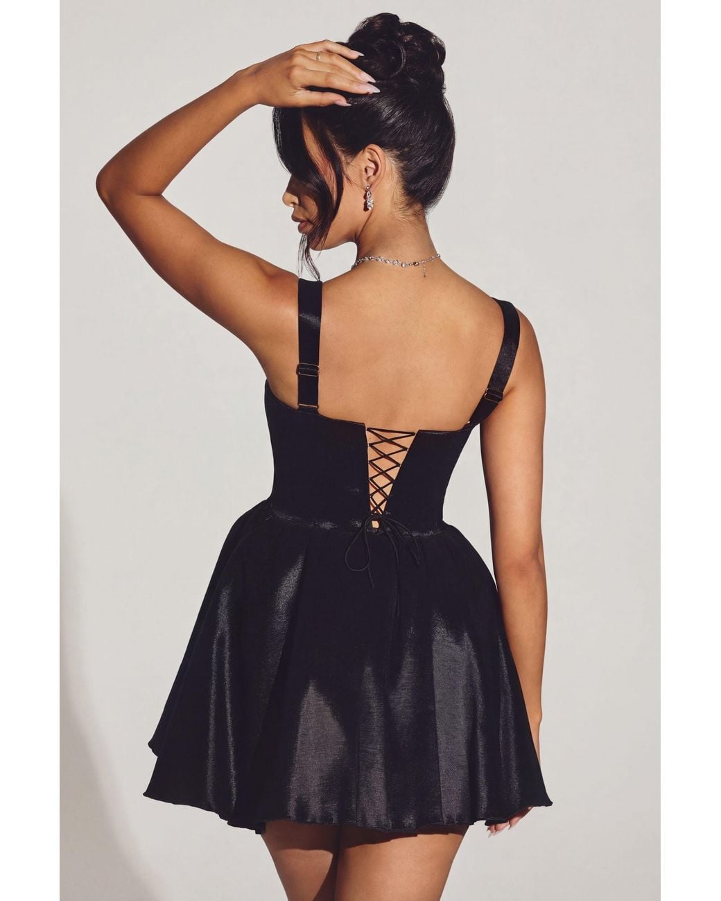 Oh Polly Black Woven Taffeta Corset Mini Dress