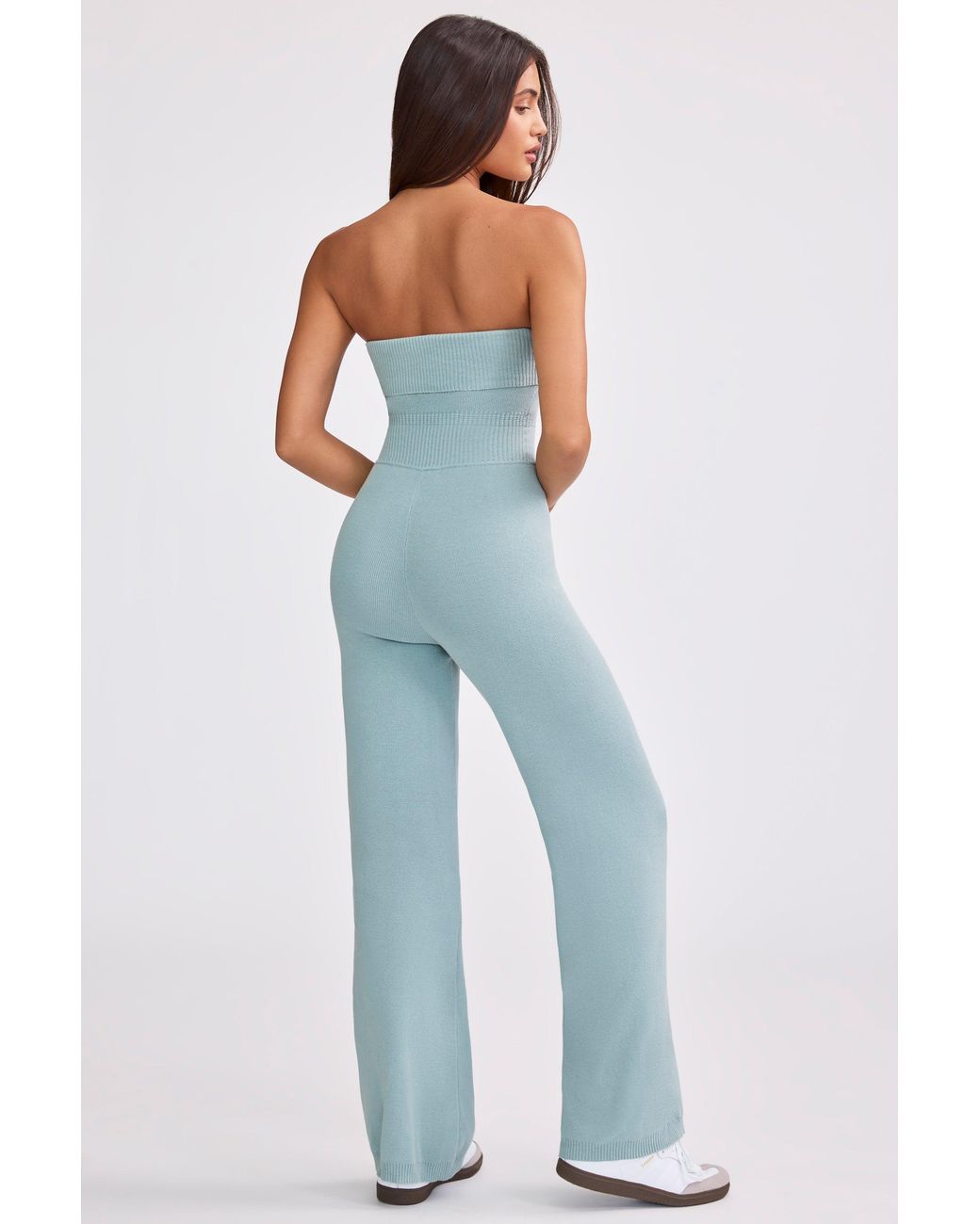 BO+TEE Green Chunky Knit Bandeau Kick Flare Jumpsuit