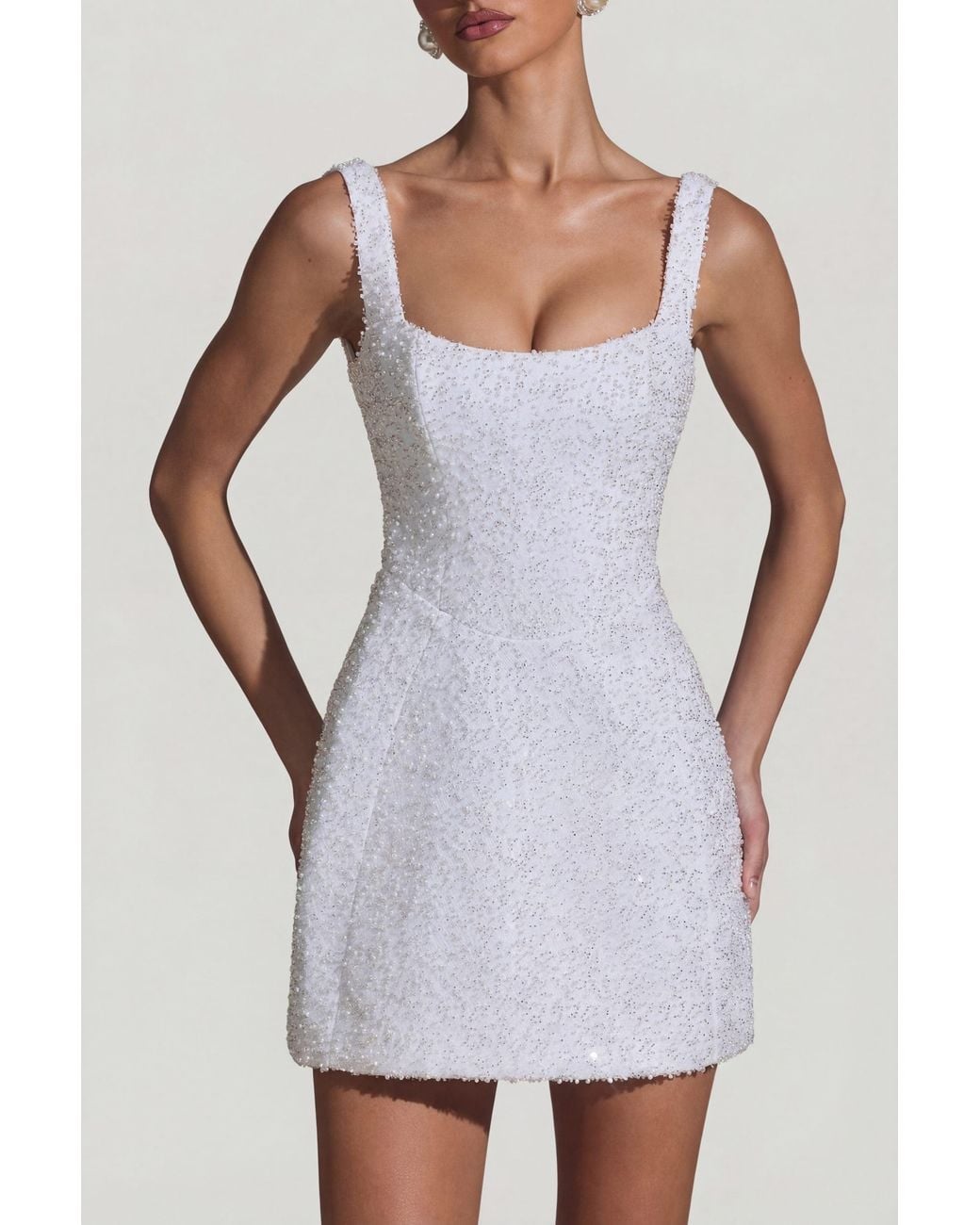 Oh Polly White Embellished Structured A-Line Mini Dress