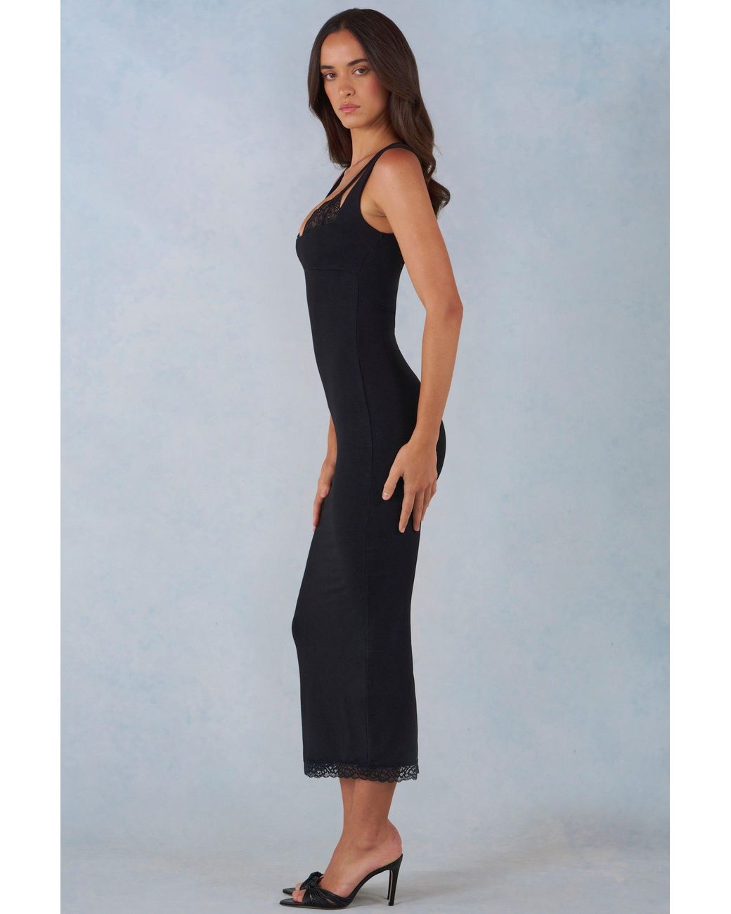 Oh Polly Black Modal Lace-Trim Midaxi Dress