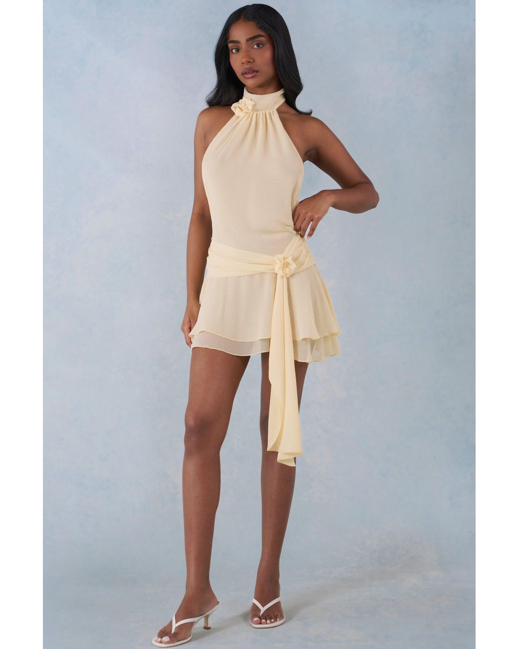Oh Polly Yellow Halterneck Mini Dress