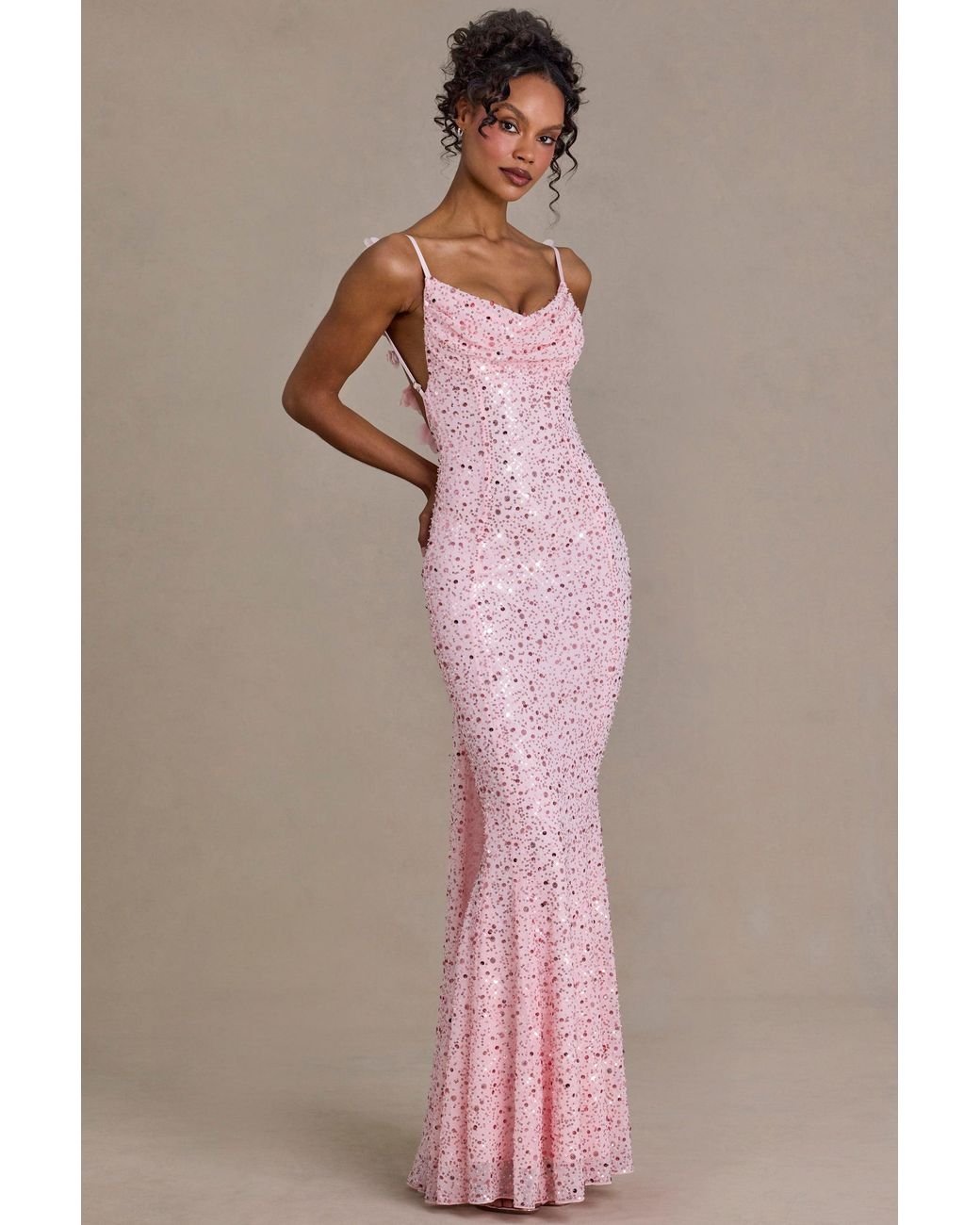 Oh Polly Pink Embellished Open-Back Maxi Dress