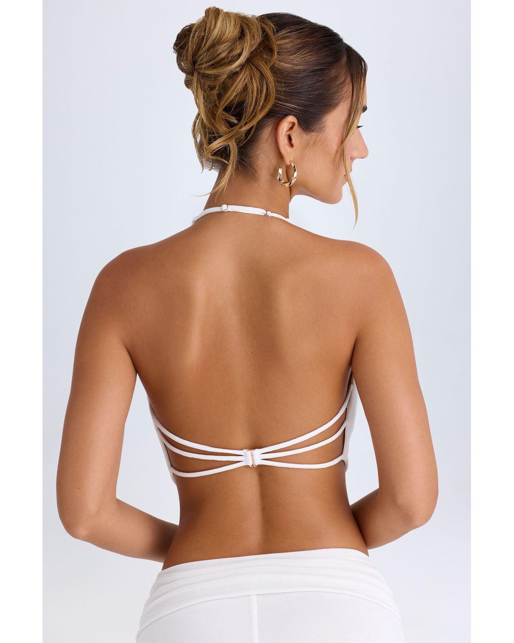 Oh Polly White Cowl-Front Halterneck Crop Top